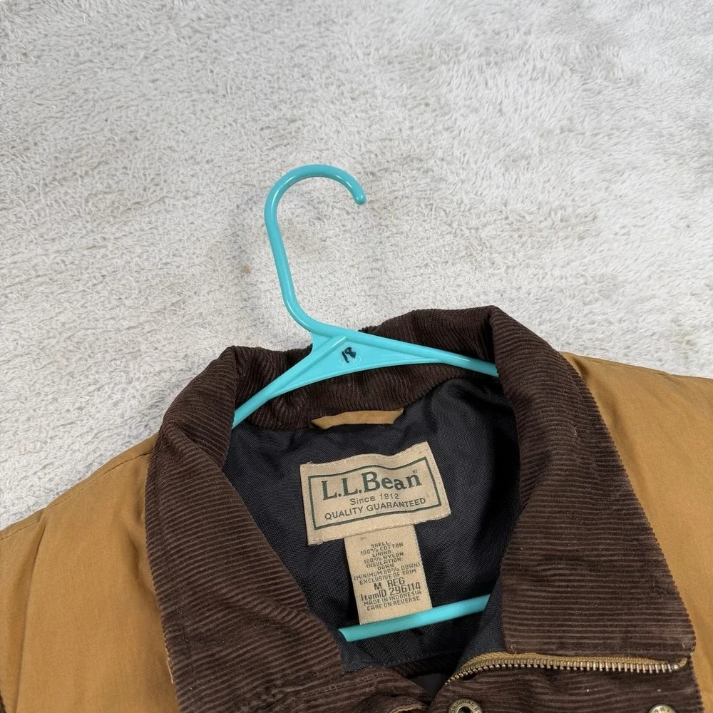 LL Bean Vest Mens Medium Brown Upcountry Waxed Down Quilted Puffer Corduroy